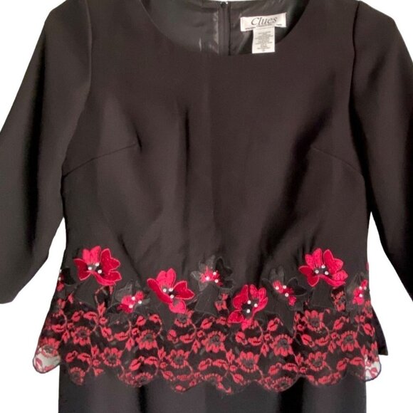Clues Collection Black Dress Red Floral Waist Size 4P - Picture 7 of 9